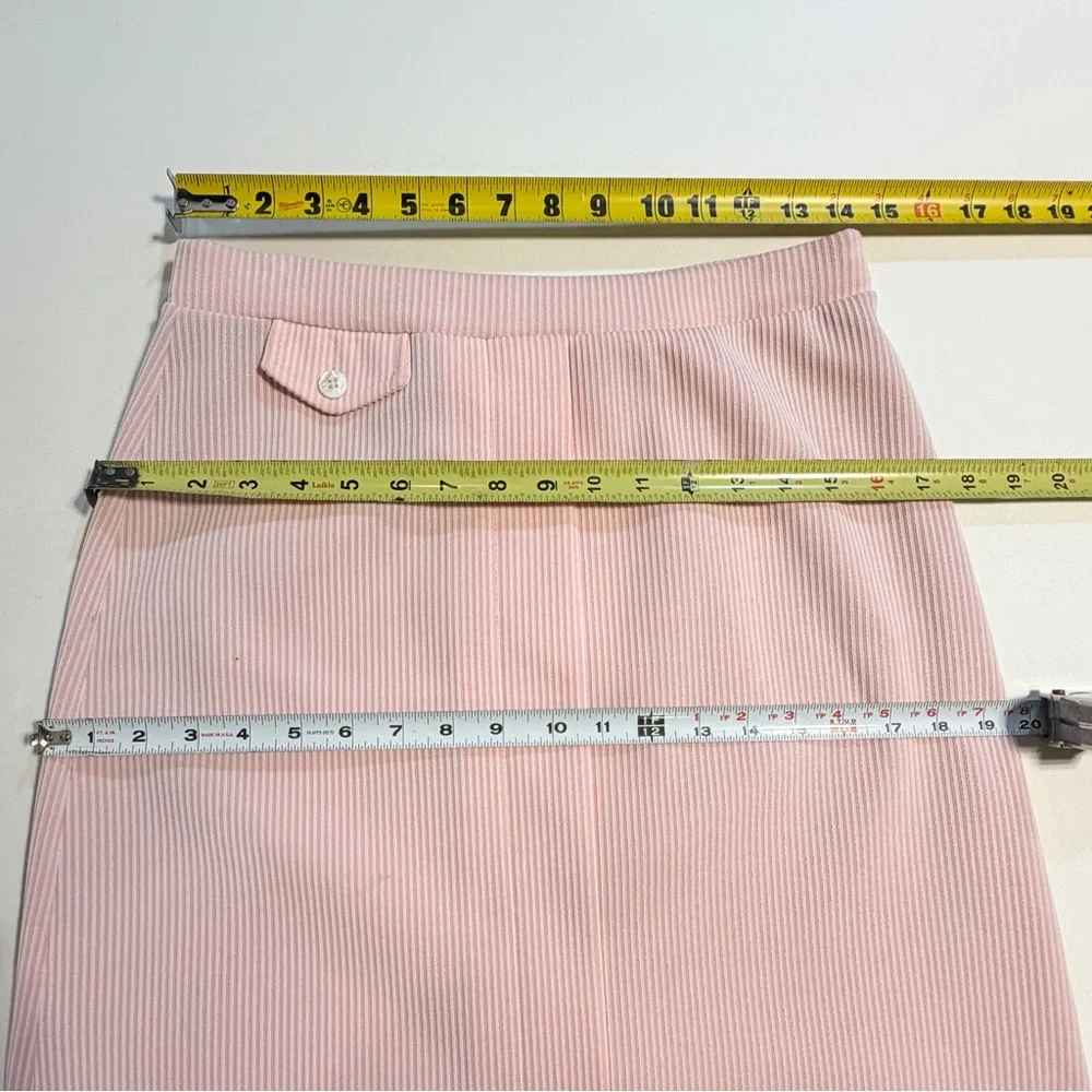 VINTAGE candy stripe pastel pink ticking midi skirt textured button pocket‎ 70s